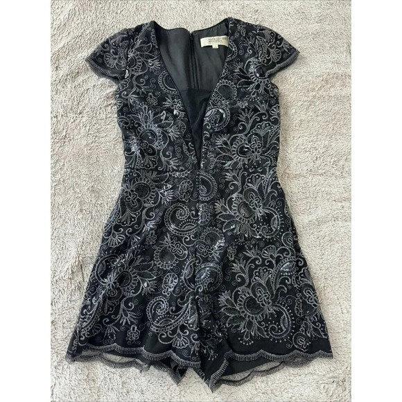 Badgley Mischka  Women’s Romper Corrine Black and Silver Sequin 6 - Picture 9 of 16